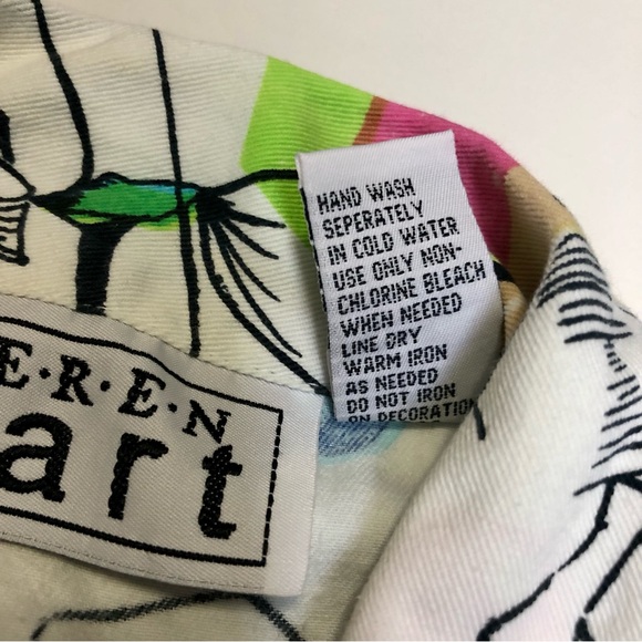 Vintage 90s Keren Hart Colorful AOP Funky Lady Button Down Utility Denim Jacket - Picture 10 of 13